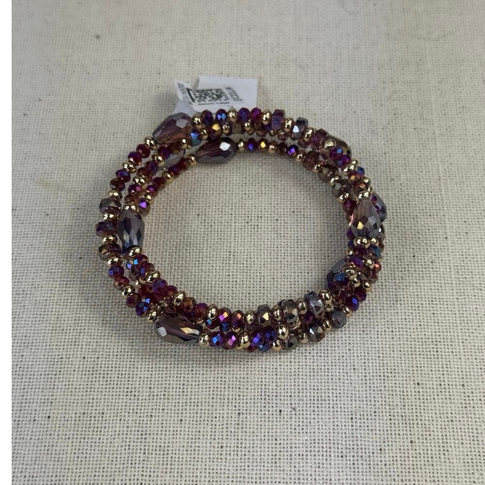 NWT Style & Co. Multi-Row‎ Boho Style Memory Wire Purple Beaded Wrap Bracelet
